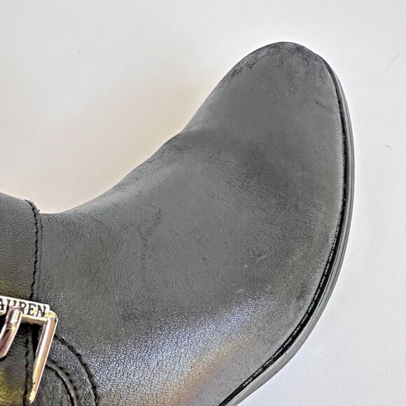 Lauren Ralph Lauren Moto Boots Women's 8.5B Mesi Black Leather Buckle Zip - Picture 11 of 12